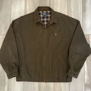 VTG Polo Ralph Lauren Harrington Jacket Men XXL Olive Khaki Full Zip Plaid Lined
